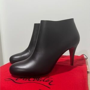 New Christian Louboutin Belle 85 Black Leather Ankle Booties (Made in Italy)